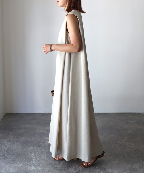 ワンピース 綿麻肩タックノースリーブワンピース : 73031011  