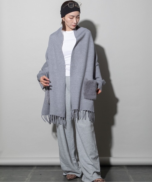 カーディガン ファーポケット ケープニットカーデ レディース