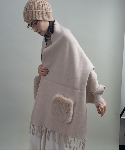 カーディガン ファーポケット ケープニットカーデ レディース