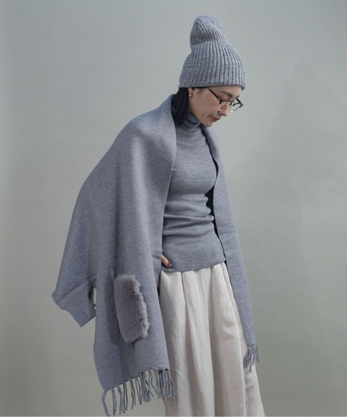 極美品✨FOXEY CAPE GILET ケープ ジレ カーディガン ウール カーディガン ファーポケット ケープニットカーデ レディース