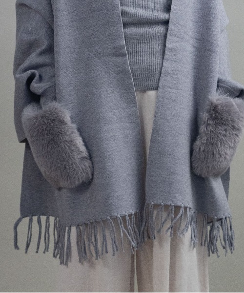 カーディガン ファーポケット ケープニットカーデ レディース