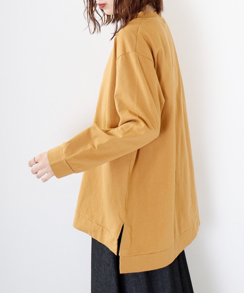 Emago tシャツ EMAGO 葉っぱロゴ刺繍チュニック レディース