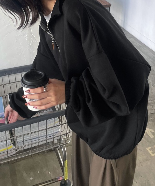 COCOLO BRANDブラック ハーフジップ トレーナー　スウェット トレーナー スウェット ハーフジップスウェット レディース