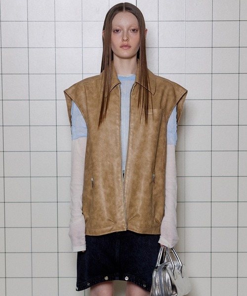 ベスト ジレ Washed Vegan Leather Vest/ウォッシュドヴィーガンレザーベスト「MAISON SPECIAL/メゾンスペシャル」 MAISON SPECIAL(メゾンスペシャル)｜Washed Vegan Leather Vest