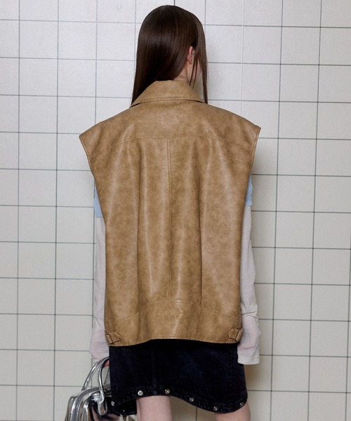 ベスト ジレ Washed Vegan Leather Vest/ウォッシュドヴィーガンレザーベスト「MAISON SPECIAL/メゾンスペシャル」 MAISON SPECIAL(メゾンスペシャル)｜Washed Vegan Leather Vest