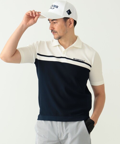 <Beams Golf>PURPLE LABEL / ニット ポロシャツ M BEAMS GOLF ポロシャツ ポロ PURPLE LABEL / 麻混 白襟 ニット
