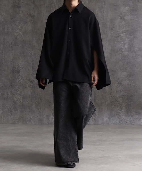 シャツ/ブラウス(長袖/七分) amiur // sleeve slit over shirt スキッパーカラーブラウス【7分袖】【OEKO-TEX】 (ASB23230-24