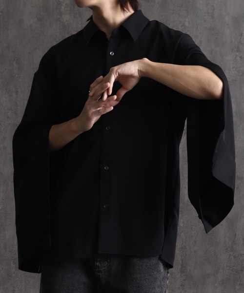 シャツ シルキースムース 2wayアームスリット ボリュームスリーブ