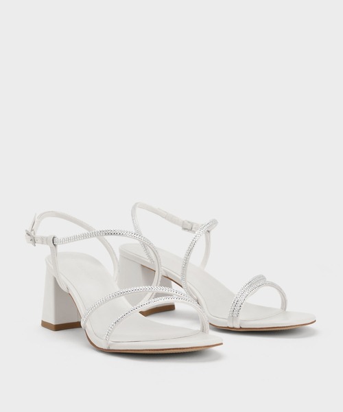 ★CHARLES&KEITH★サテン クリスタルエンベリッシュド サンダル CHARLES ＆ KEITH サンダル サテン クリスタルエンベリッシュ