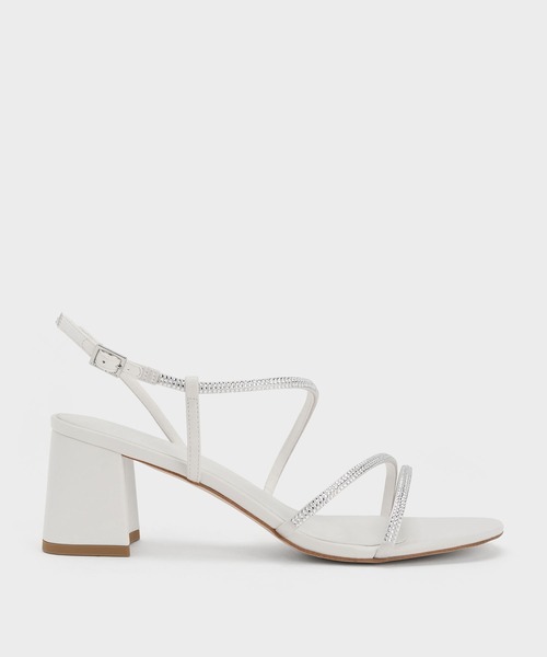 ★CHARLES&KEITH★サテン クリスタルエンベリッシュド サンダル サテン クリスタルエンベリッシュドストラッピーサンダル