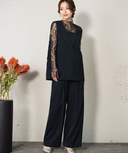 GIRL チュールレイヤードトップス・ワイドパンツ 2点セット girl（ガール）の「チュール レイヤード トップス ワイドパンツ