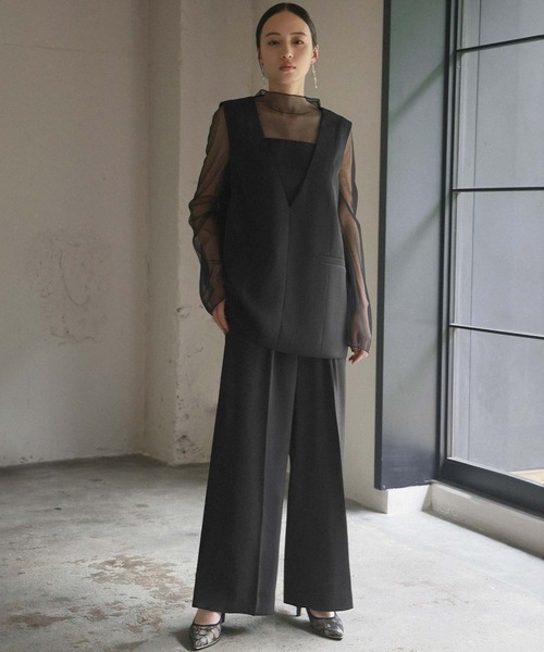 ガール　チュールレイヤードトップス・ワイドパンツ セットアップ 2点セット セール】チュール レイヤード トップス ワイドパンツ セットアップ