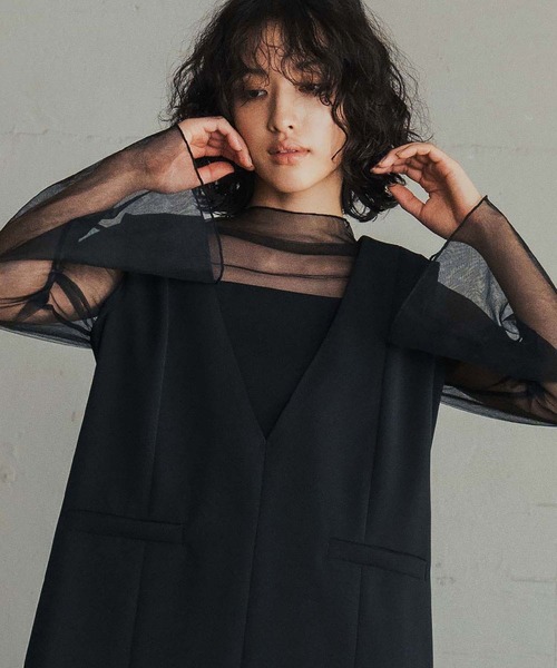 ガール　チュールレイヤードトップス・ワイドパンツ セットアップ 2点セット GIRL DRESS FOR NOW パンツドレス チュール レイヤード トップス