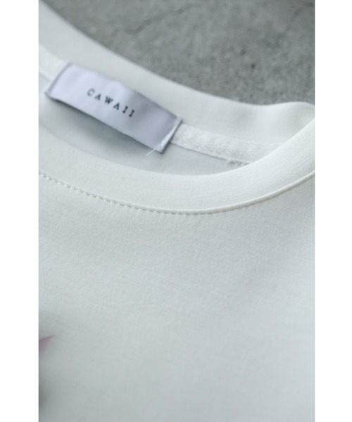 tシャツ チュールパフスリーブの立体ブーケTシャツトップス レディース cawaii tシャツ チュールパフスリーブの立体ブーケTシャツ