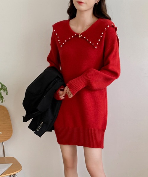ワンピース パール襟付き ニットミニワンピース : ZOZOTOWN Yahoo!店