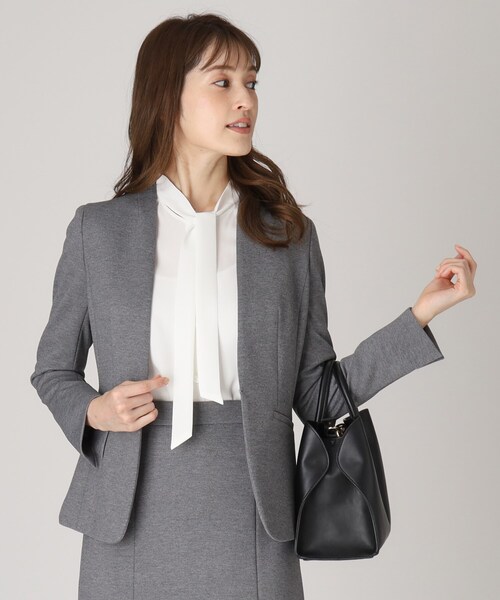 美品　ジェイプレス セットアップ ストレッチ　ノーカラー テーパード　洗える J.PRESS｜【洗える】ストレッチ ノーカラー ジャケット