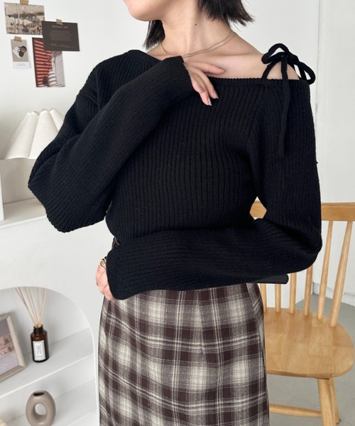 CLEA ニット セーター ショルダーリボンニットトップス レディース