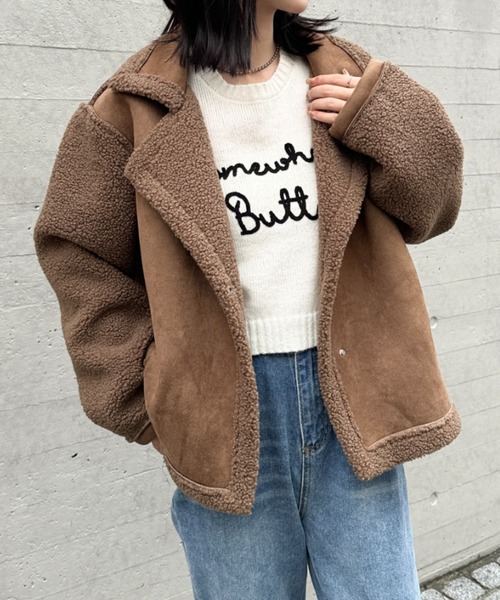 CLEA ムートンコート ボアコート 袖ボア切り替えムートンコート