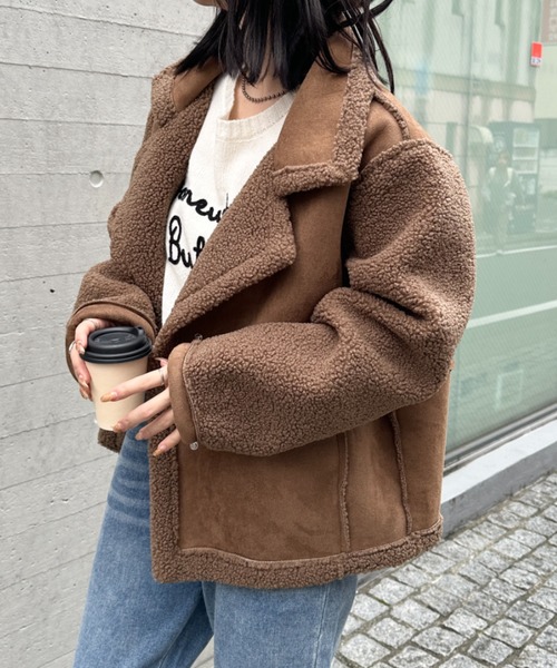 CLEA ムートンコート ボアコート 袖ボア切り替えムートンコート