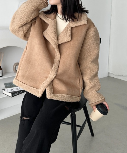 CLEA ムートンコート ボアコート 袖ボア切り替えムートンコート