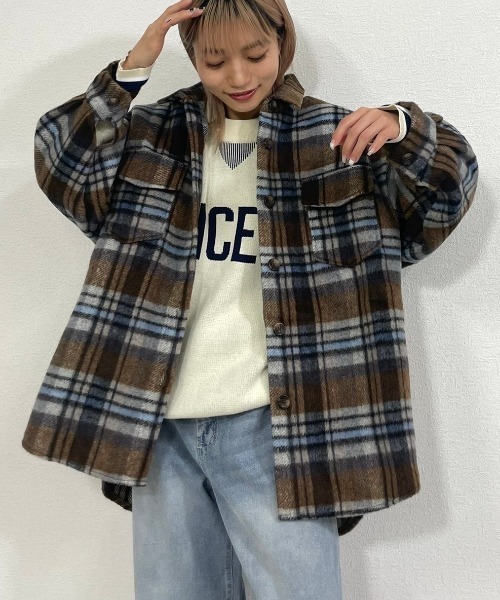 ブラウス シャツ シャギーチェックシャツ レディース