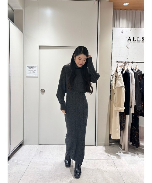 ALLSAINTS ワンピース MURIEL 2-IN-1 KNITTED SLIM MIDI DRESS