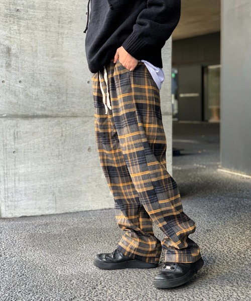 ULTERIOIR チェック柄ウエストゴムパンツ link lot パンツ 「男女兼用」チェック柄イージーネルパンツ「ウエスト