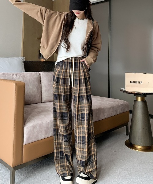 link lot パンツ 「男女兼用」チェック柄イージーネルパンツ「ウエスト