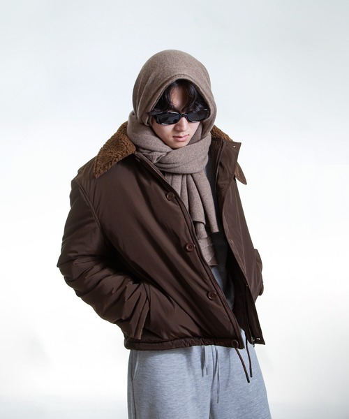   ボア ジャケット 24AW】防風ボア袖ライン切替スタンドネックジャケット