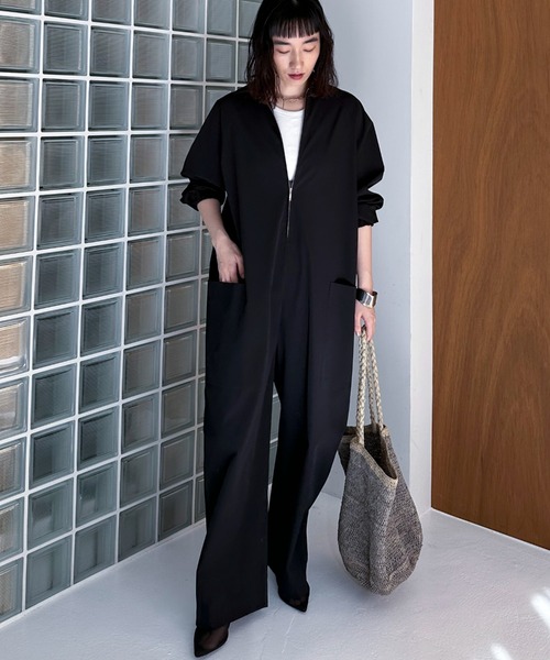 AREGRE フロントZIPオールインワン　ブラック AREGRE フロントZIPオールインワン ブラック