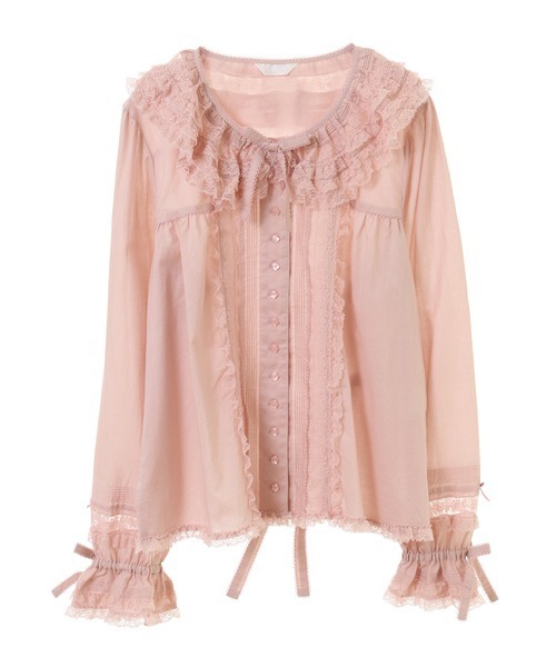 ピンクハウス♡レース付きフリル襟の長袖シャツブラウス♡ PINK HOUSE ブラウス シャツ レースフリル襟付きブラウス