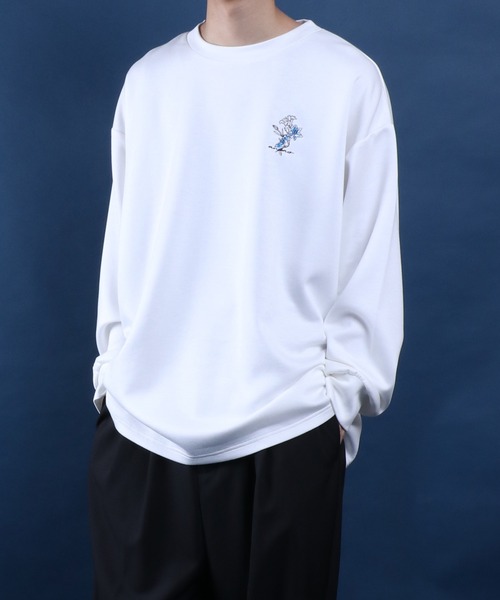 tシャツ ANPAS Flower Embroidery Oversized T-Shirt /アンパス別注 花柄 ワンポイント刺繍 オーバーサイズ ポンチ長袖Tシャツ ロンT スウェット トップス… | ANPAS | 10