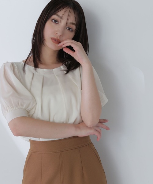 ブラウス シャツ タックシアースリーブブラウス レディース