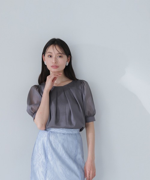 ブラウス シャツ タックシアースリーブブラウス レディース NATURAL BEAUTY BASIC ブラウス シャツ タックシアースリーブ