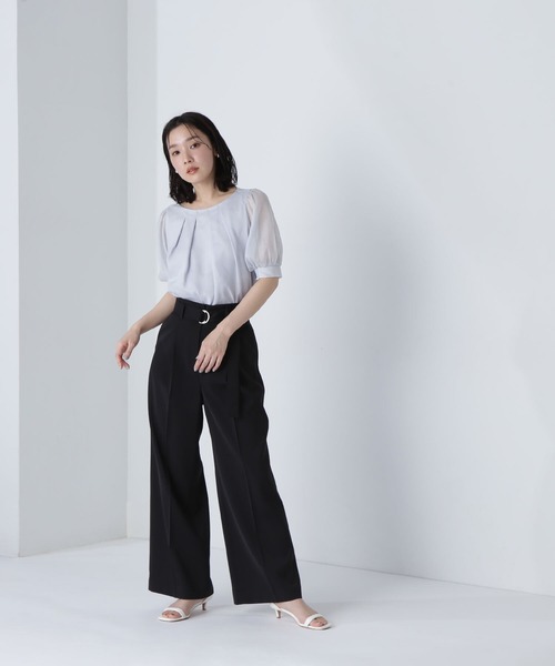 「NATURAL BEAUTY BASIC」 半袖ブラウス SMALL ブラック レディース NATURAL BEAUTY BASIC ブラウス シャツ タックシアースリーブ