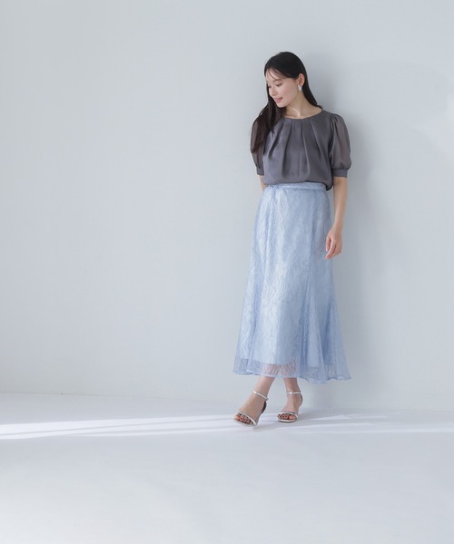 ブラウス シャツ タックシアースリーブブラウス レディース NATURAL BEAUTY BASIC ブラウス シャツ タックシアースリーブ