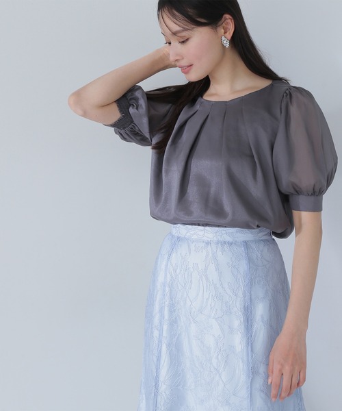 ブラウス シャツ タックシアースリーブブラウス レディース NATURAL BEAUTY BASIC ブラウス シャツ タックシアースリーブ