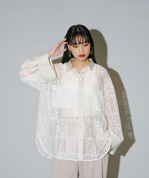 ★フランス輸入品★ブラウス★レース★白色★ Whim Gazette(ウィム ガゼット)｜コットンレースブラウス/オフホワイト