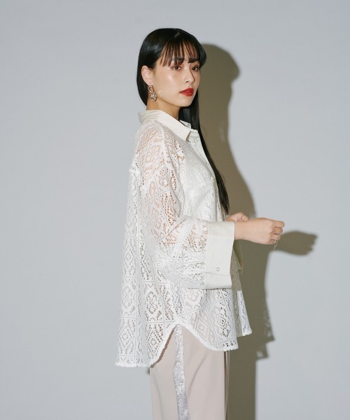 マチャット 21SS レースラーブラウス シャツ ノースリーブ フレア F 白 machatt 美品 マチャット レースカラーブラウス ノースリーブ プル