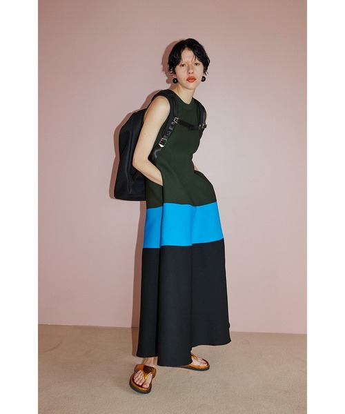 OMMO（オーエムエムオー） ワンピース TENT LINE BLOCKING KNIT OP