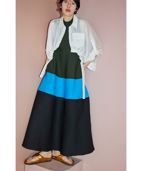 OMMO（オーエムエムオー） ワンピース TENT LINE BLOCKING KNIT OP