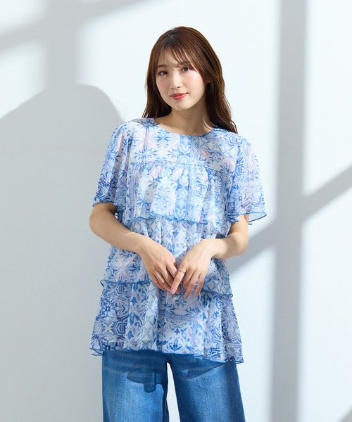 ブラウス シャツ 「手洗いOK」シフォン楊柳ティアードブラウス レディース Rose Tiara ブラウス シャツ 「手洗いOK」シフォン楊柳