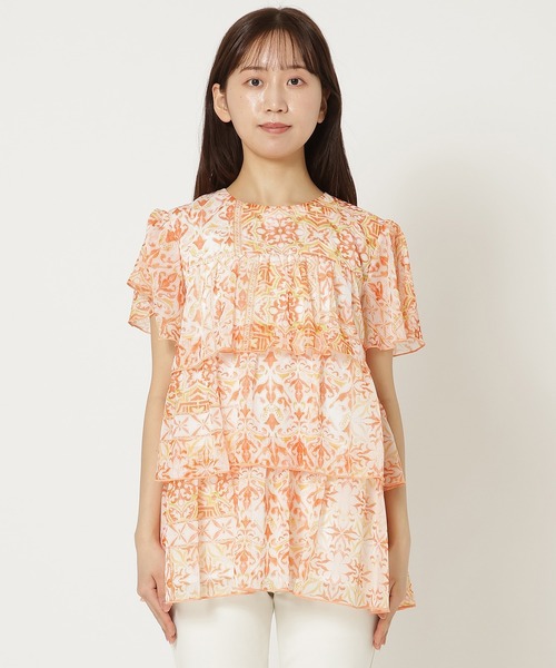 ブラウス シャツ 「手洗いOK」シフォン楊柳ティアードブラウス レディース Rose Tiara ブラウス シャツ 「手洗いOK」シフォン楊柳