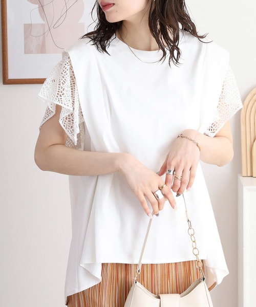 tシャツ EGLANTINE 袖レースカットソー レディース