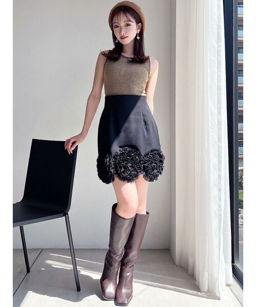 リゼクシー　コサージュミニスカート　ブラック RESEXXY（リゼクシー） スカート コサージュミニスカート : ZOZOTOWN