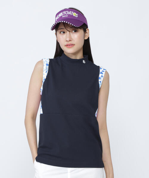 tシャツ 「PEARLY GATES」アクアツイストドットメッシュスリーブレスモックネックカットソー レディース