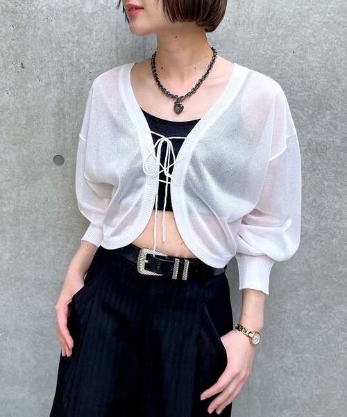 PAGEBOY カーディガン レースアップシアーボレロ レディース