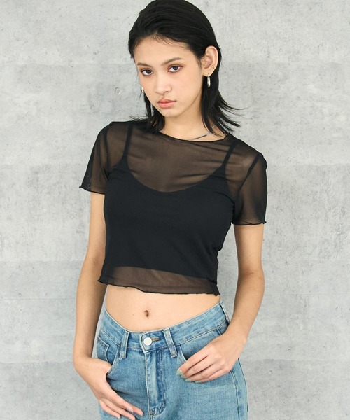 ANAP（アナップ） tシャツ リブ ブラトップ × シアー トップス