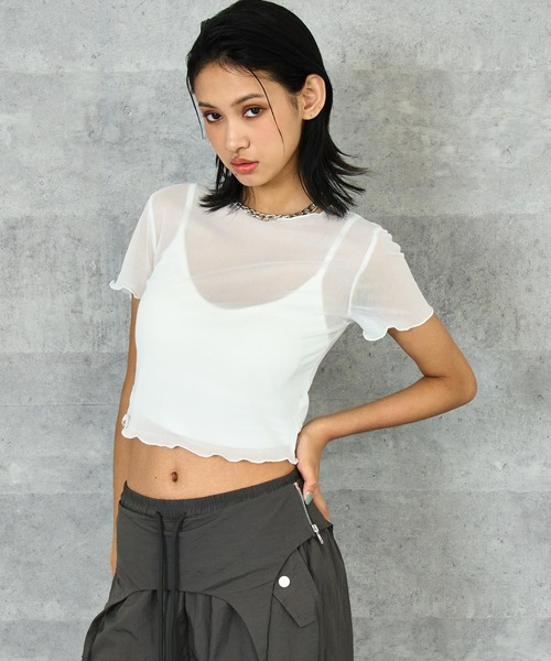 新品 タグ付き アプの半袖アンサンブル ANAP（アナップ） tシャツ リブ ブラトップ × シアー トップス
