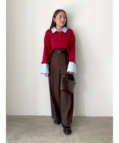 【POLO BCSコラボ】シャツカラーカフスニットプルオーバー　ボルドー POLO BCS（ポロ・ビーシーエス） ニット セーター 「POLO BCSコラボ